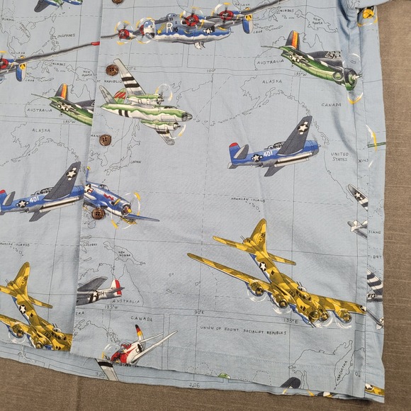 Max Boxer WWII Bomber Fighter‎ Airplane Print Button Up Short Sleeve Shirt XXL - Picture 9 of 12